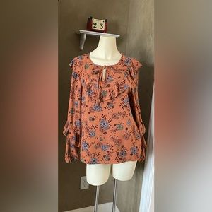 Sonoma Goods For Life Women's Brown Ruffle Peasant Top Blouse size L